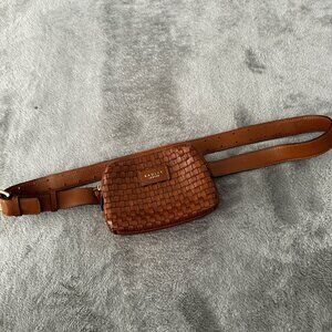 Radley London Brown Leather Woven Belt Bag Fanny Pack Purse Wallet